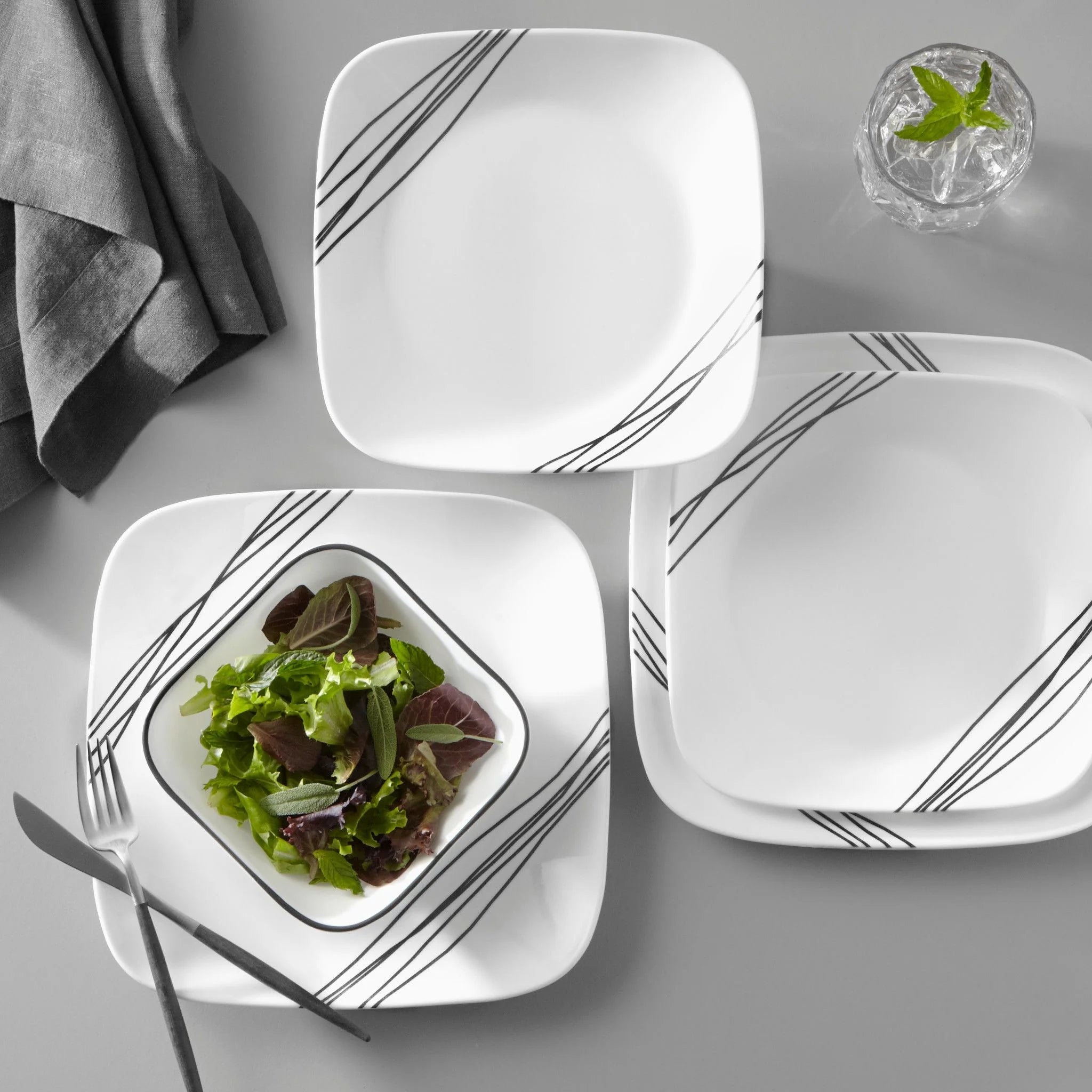 Square Simple Sketch 18-piece Dinnerware Set, Service for 6 - Image 2