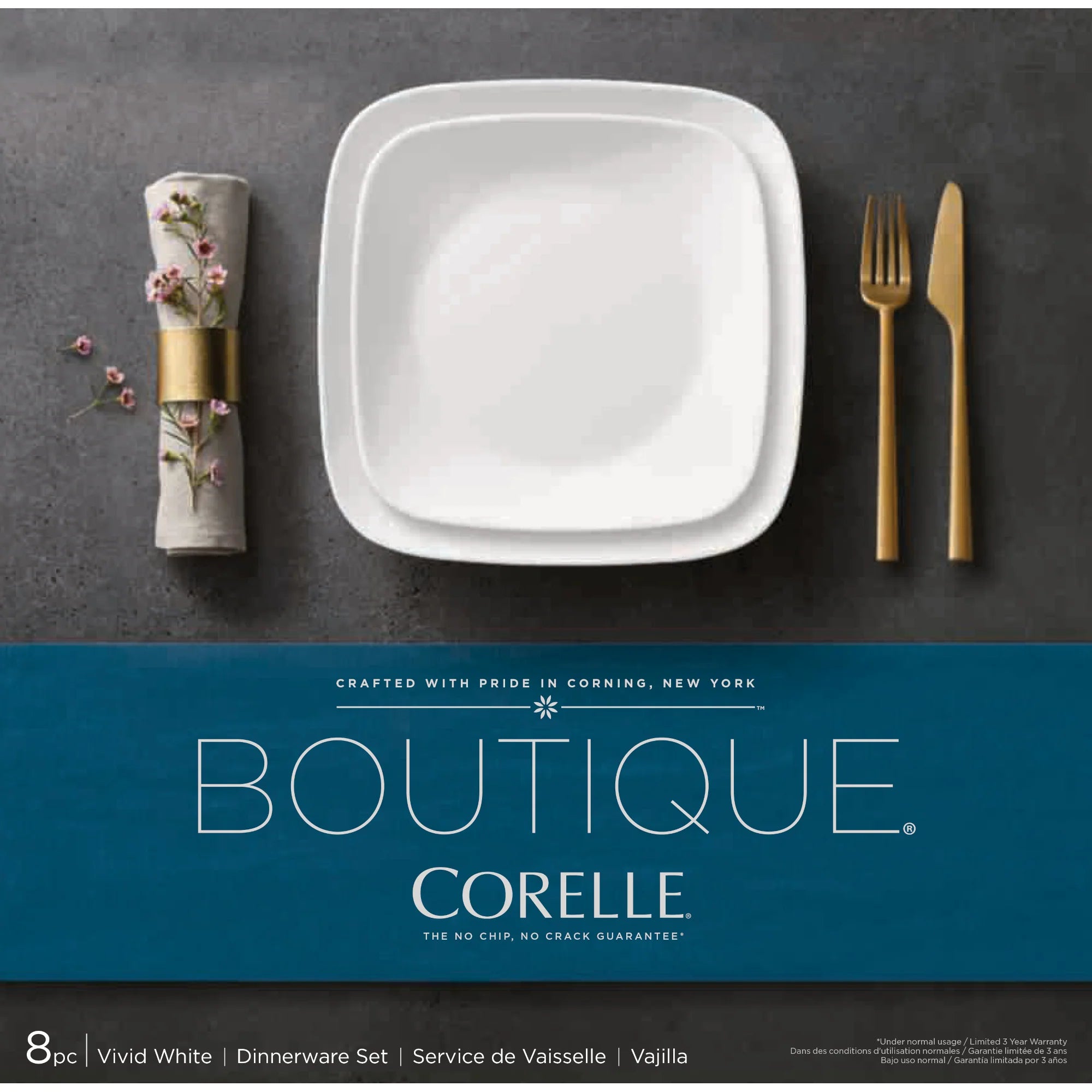 Boutique Vivid White 8-piece Dinnerware Set, Service for 4 - Image 2